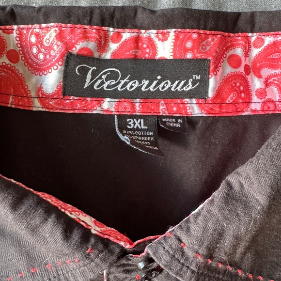 Victorious Men's Embroidered Button Up Shirt Sequins Black 3XL Western Flare - Picture 10 of 15